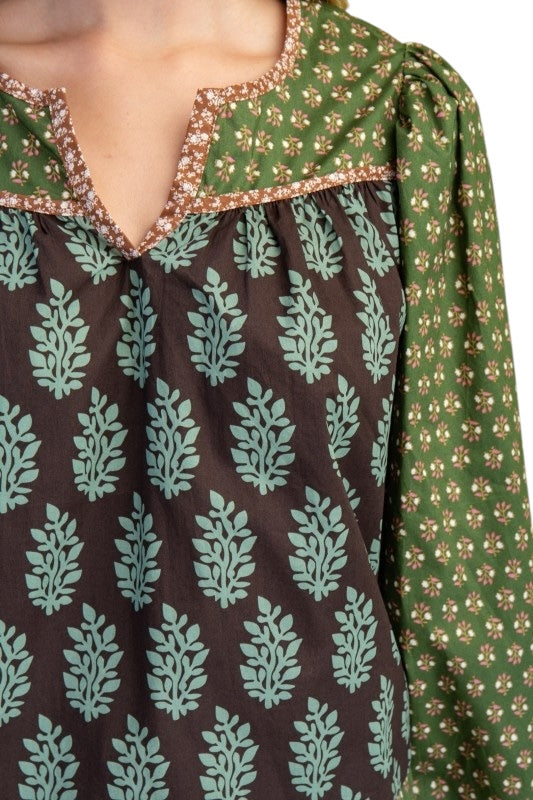 Brown & Olive Cotton Top