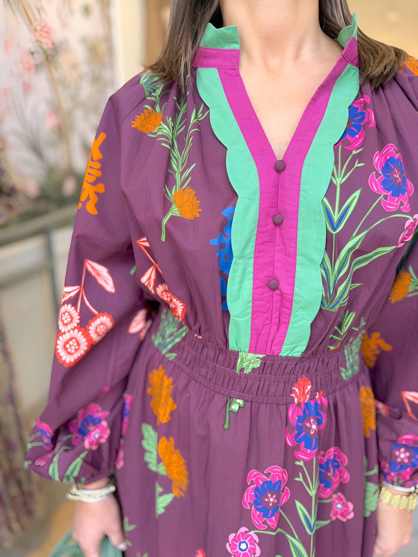 Mixed Florals Midi in Plum