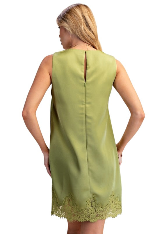 Silky Sleeveless Shift w/ Lace Detail