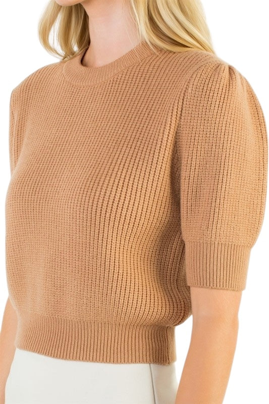 Camel Short Sleeve Knit Top