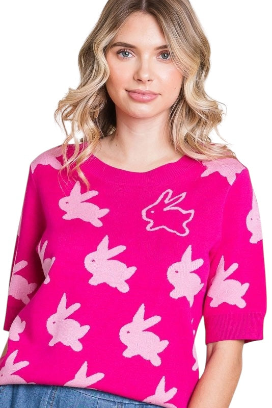 Cottontail Sweater in Hot Pink