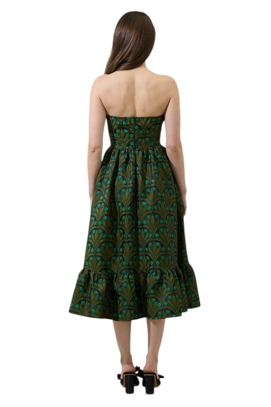 Olive Jacquard Strapless Midi