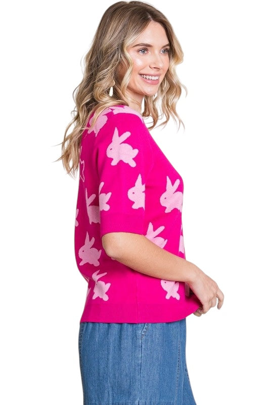 Cottontail Sweater in Hot Pink