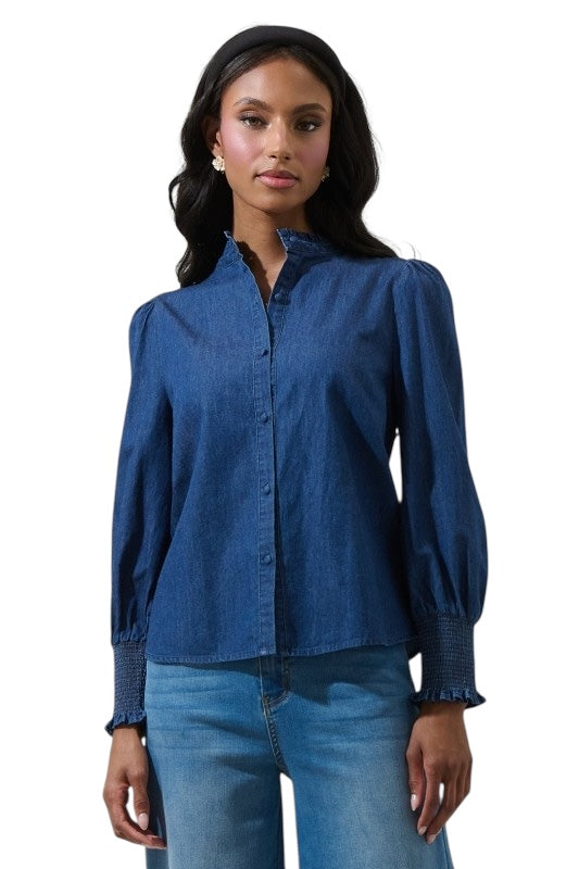 Smocked Denim Blouse