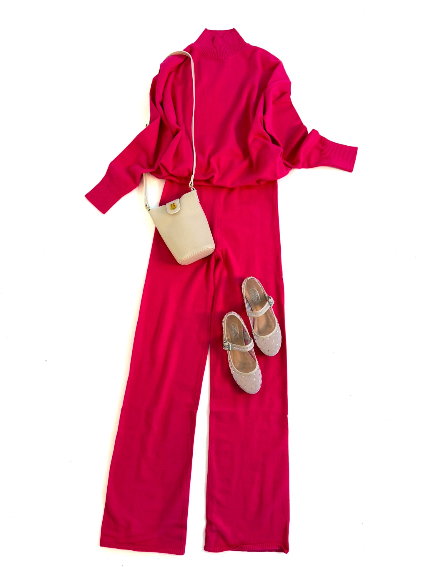 Mock Neck Knit Set in Pink