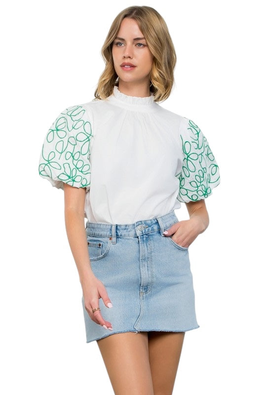 Poplin Embroidery Sleeve Top