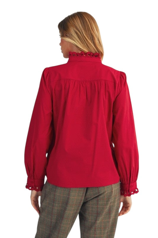 Eyelet Center Band Blouse in Wine