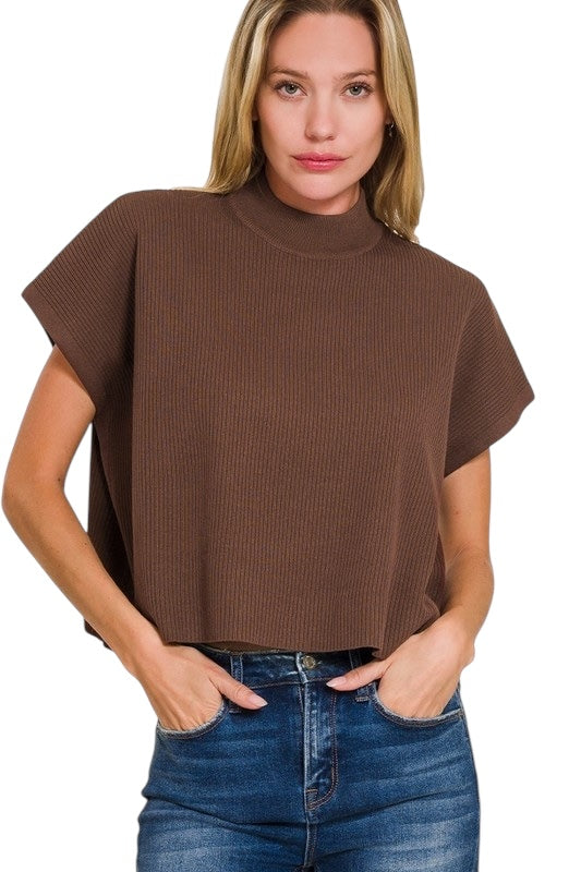 Boxy Mock Neck Knit Top- 2 Colors