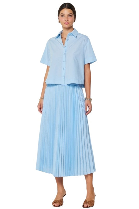 Pleated Poplin Midi Skirt