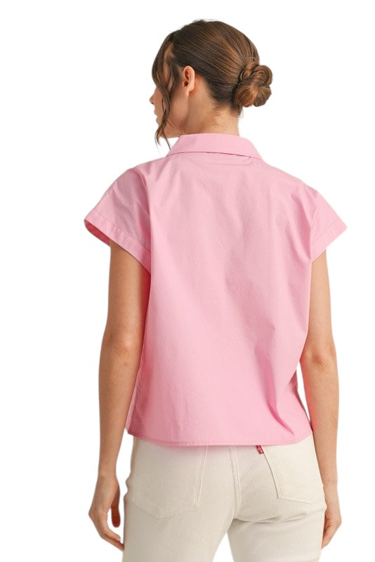 Poplin Stitched Blooms Top in Pink