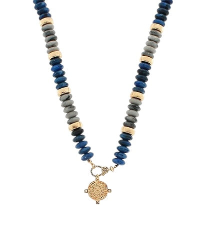 Pave Coin Gemstone Necklace- 3 Colors