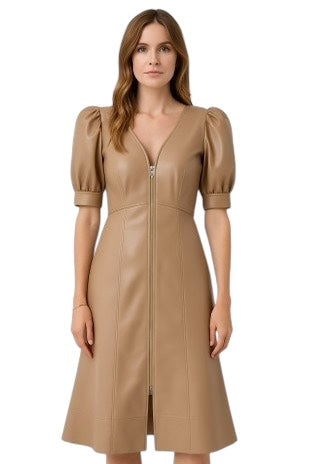 Vegan Leather Zip Front Midi
