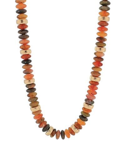 Stone & Textured Spacers Necklace- 6 Colors