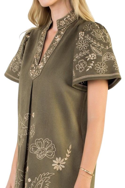 Suede Embroidered Shift- 2 Colors
