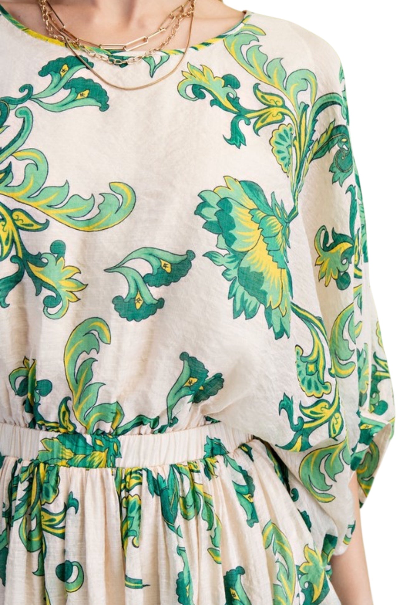 Dolman Sleeve Midi in Green Floral Vine