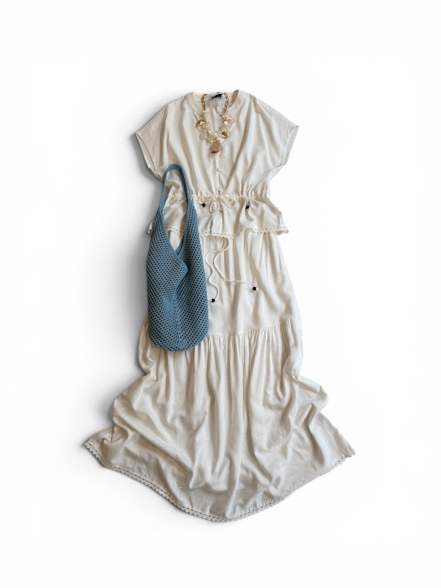 Drawstring Waist Set in White