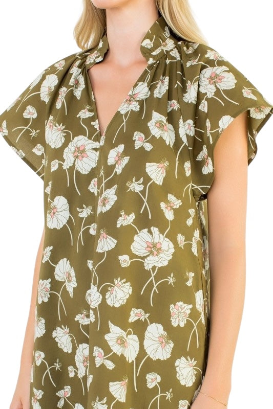 Olive Poppy Shift