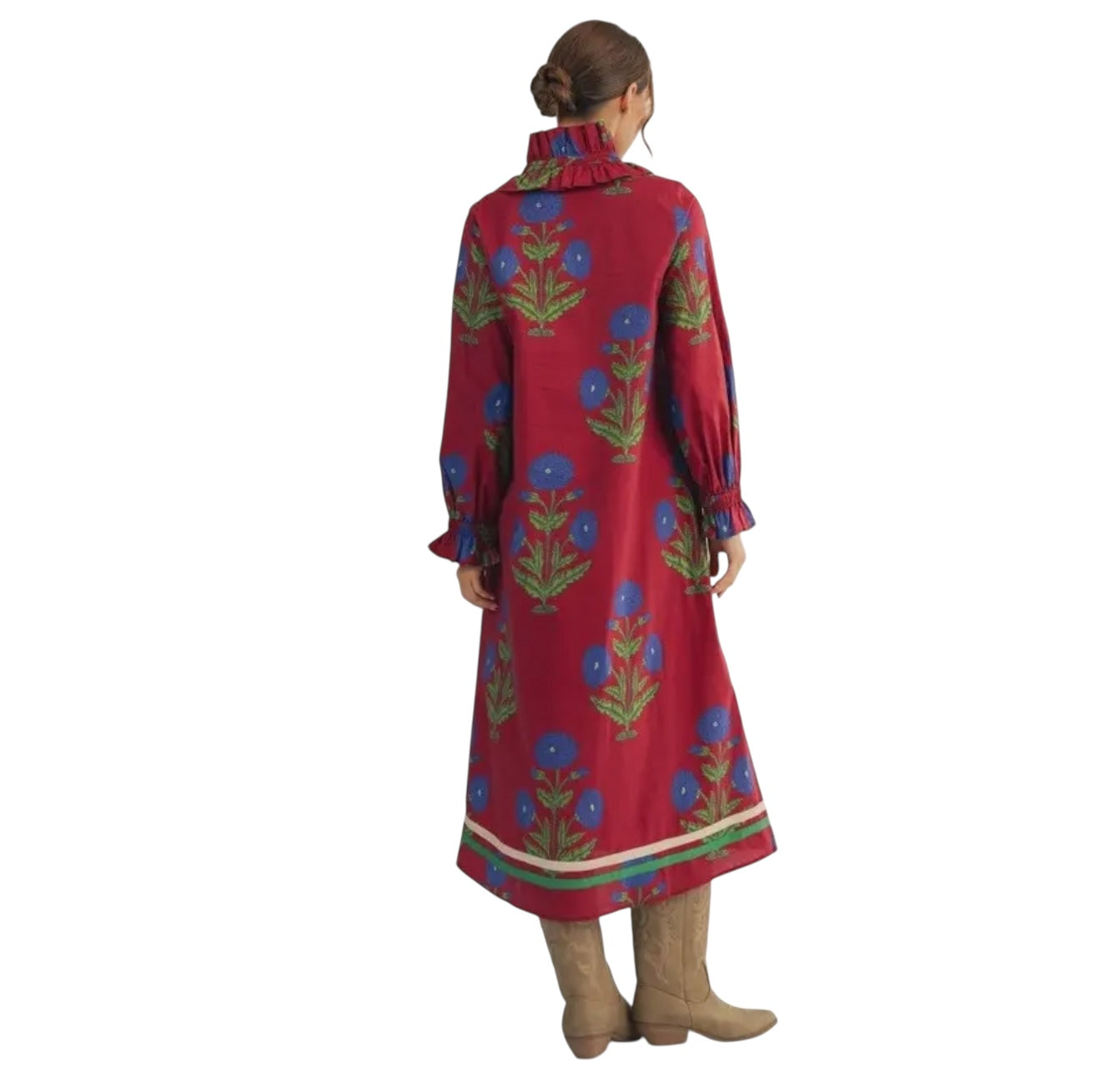 Burgundy Marigold Ruffle Collar Midi