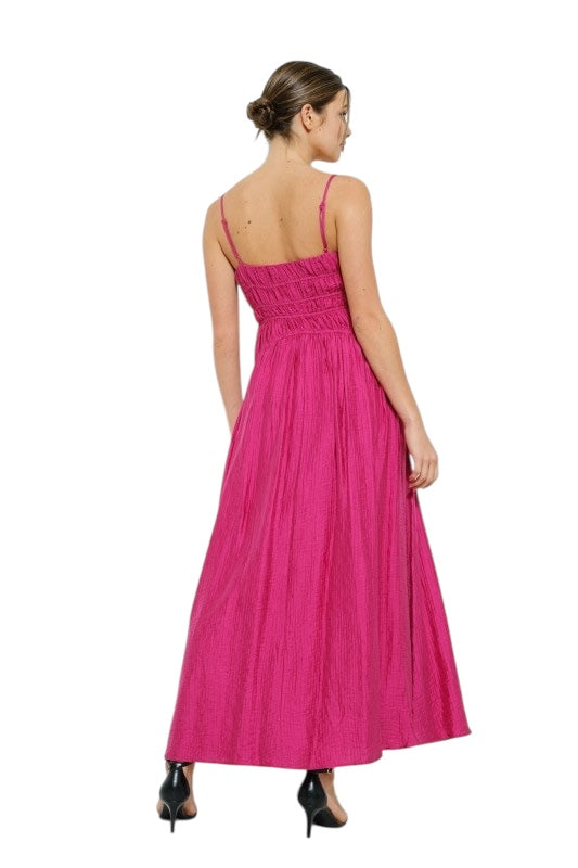 Satin Ruched Maxi in Pink