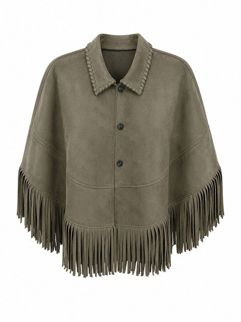 Fringe Faux Suede Cape-2 Colors