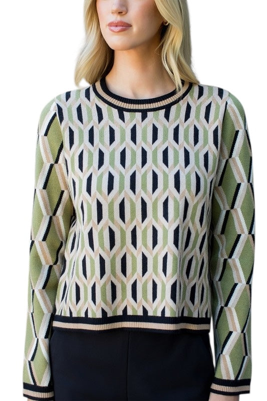Black & Olive Geo Sweater