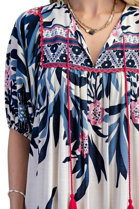 Navy & Pink Floral Midi