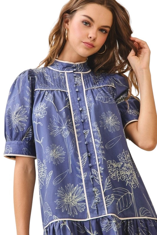 Navy Floral Sketch Mini