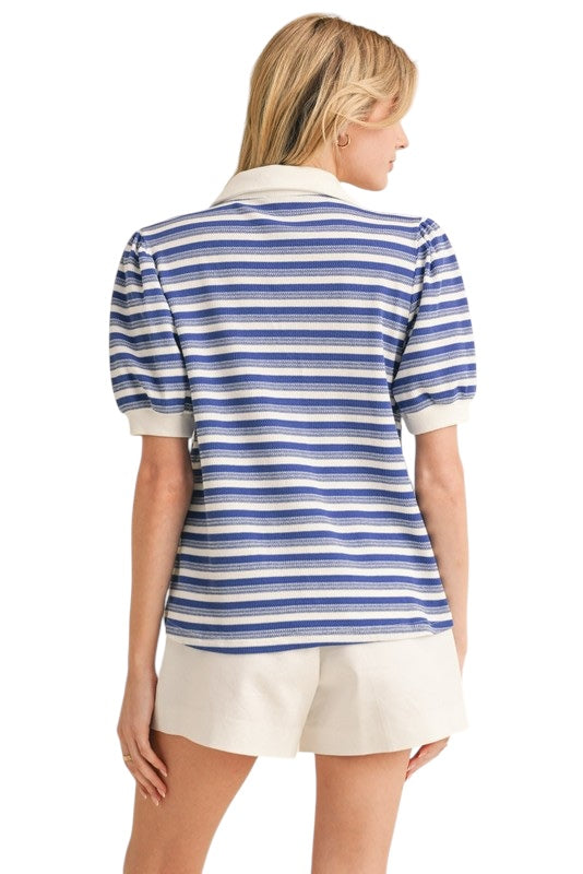 Collared Sweater in Blue Stripes