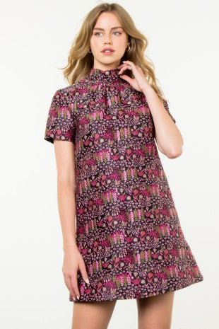 Pink Floral Jacquard Shift