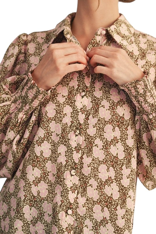 Olive & Blush Floral Top