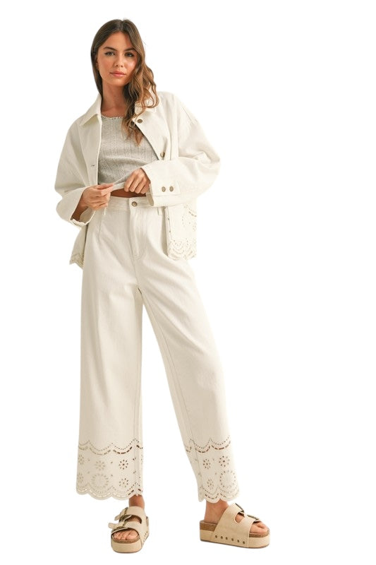 Eyelet Cutout Denim Pant In White