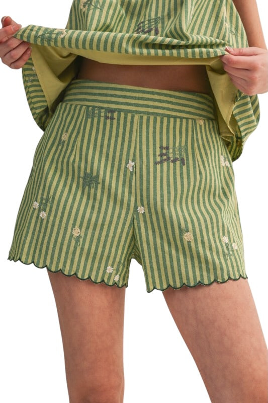 Olive Stripes Embroidered Set