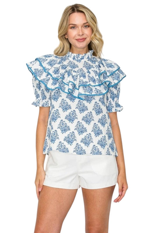 Ajrak Ruffle Poplin Top