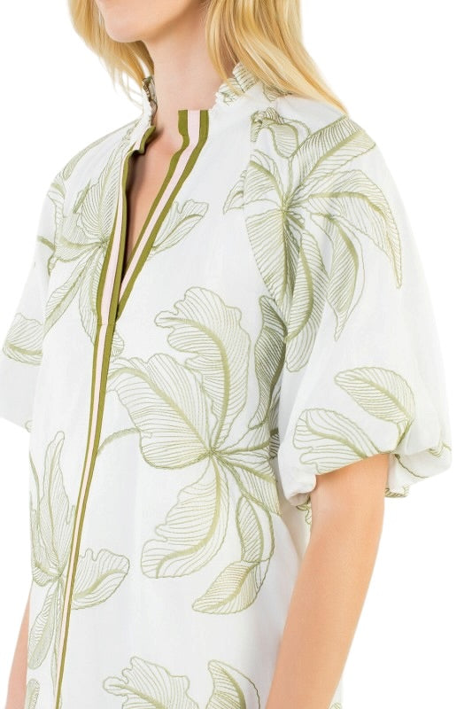 Green & White Palms Shift Dress