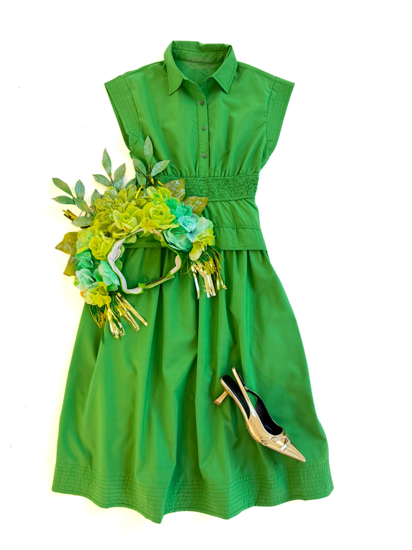Stitched Cap Sleeve MIDI in Green