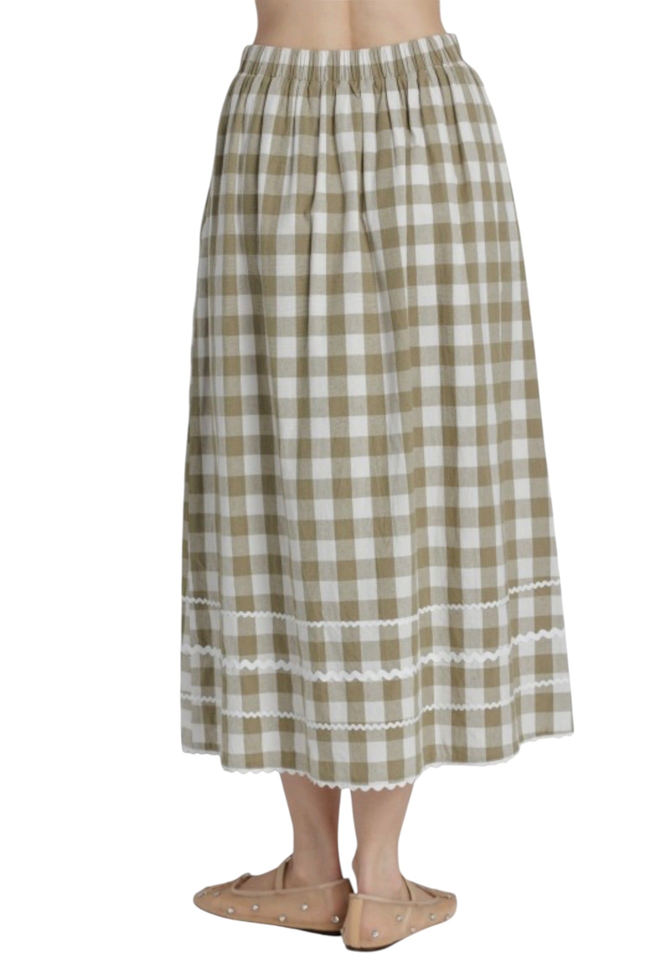 Sage Gingham Midi Skirt