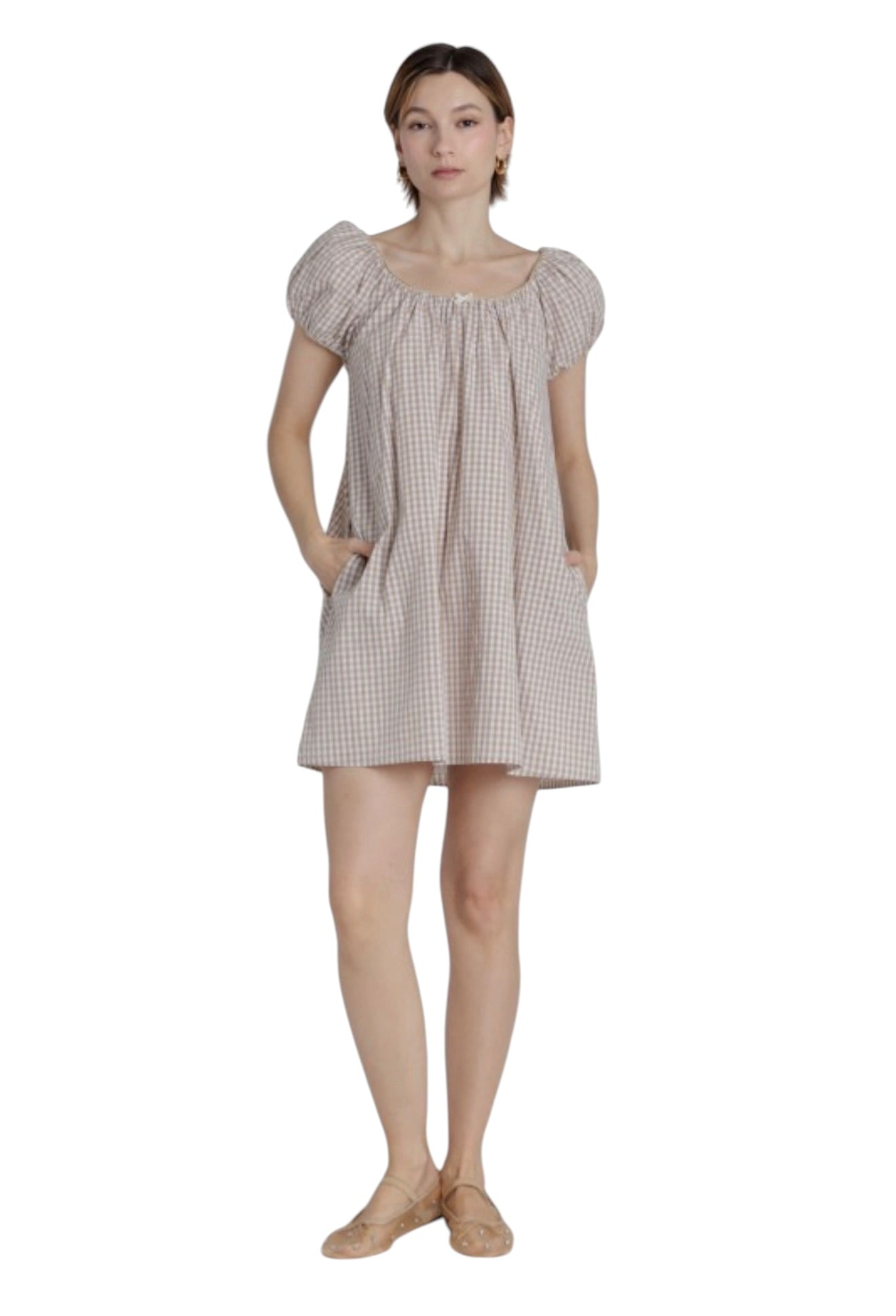 Khaki Babydoll Gingham Mini