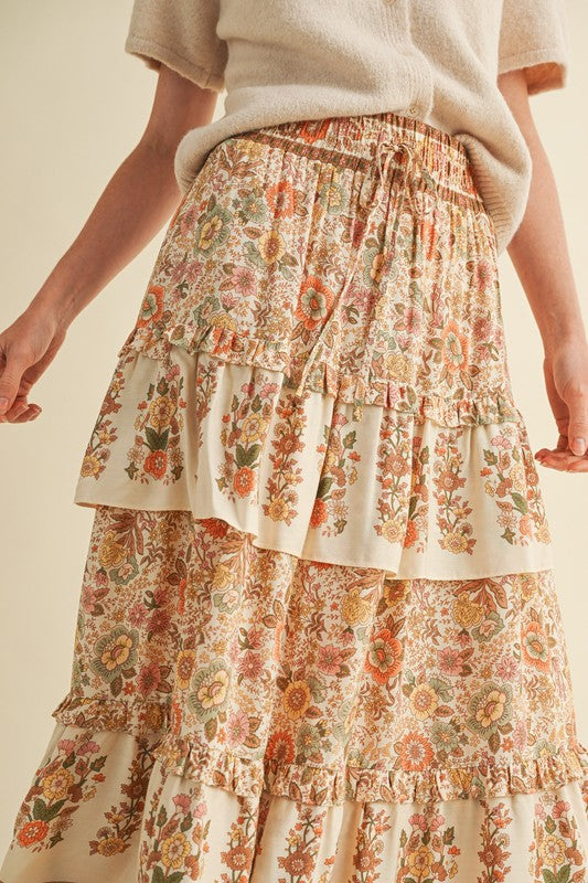 Cream Florals Maxi Skirt