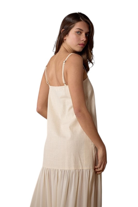 Linen Blend Drop Waist Midi