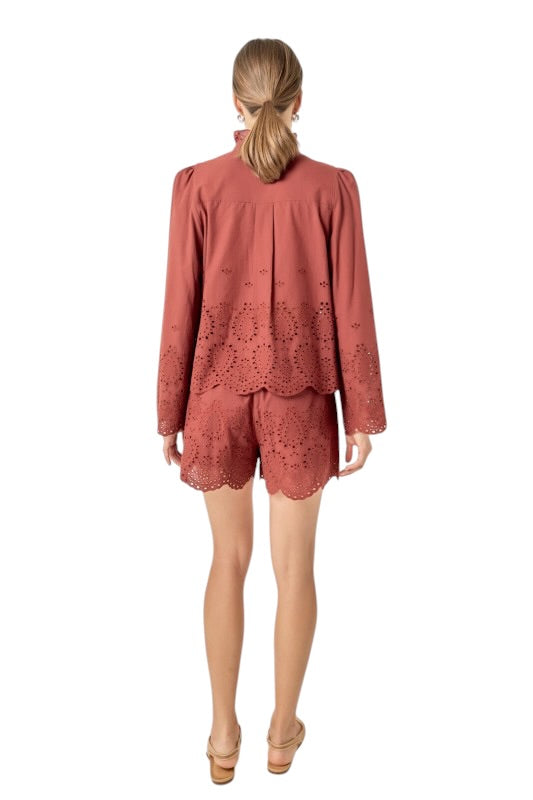 Eyelet Bell Sleeve Set in Rust