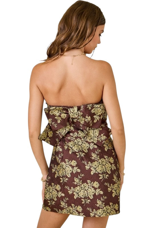 Chocolate Jacquard Strapless Mini
