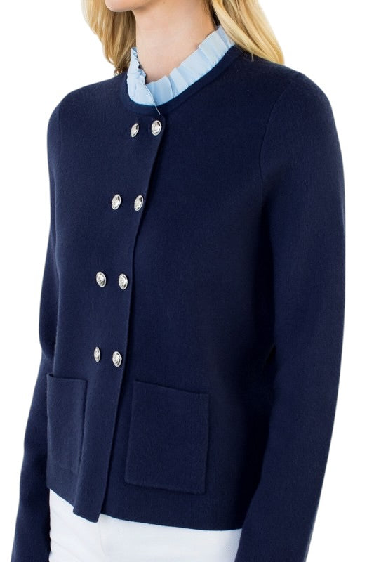 Navy Ruffle Layered Cardigan