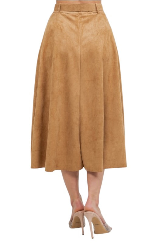 Suede Belted Midi Skirt