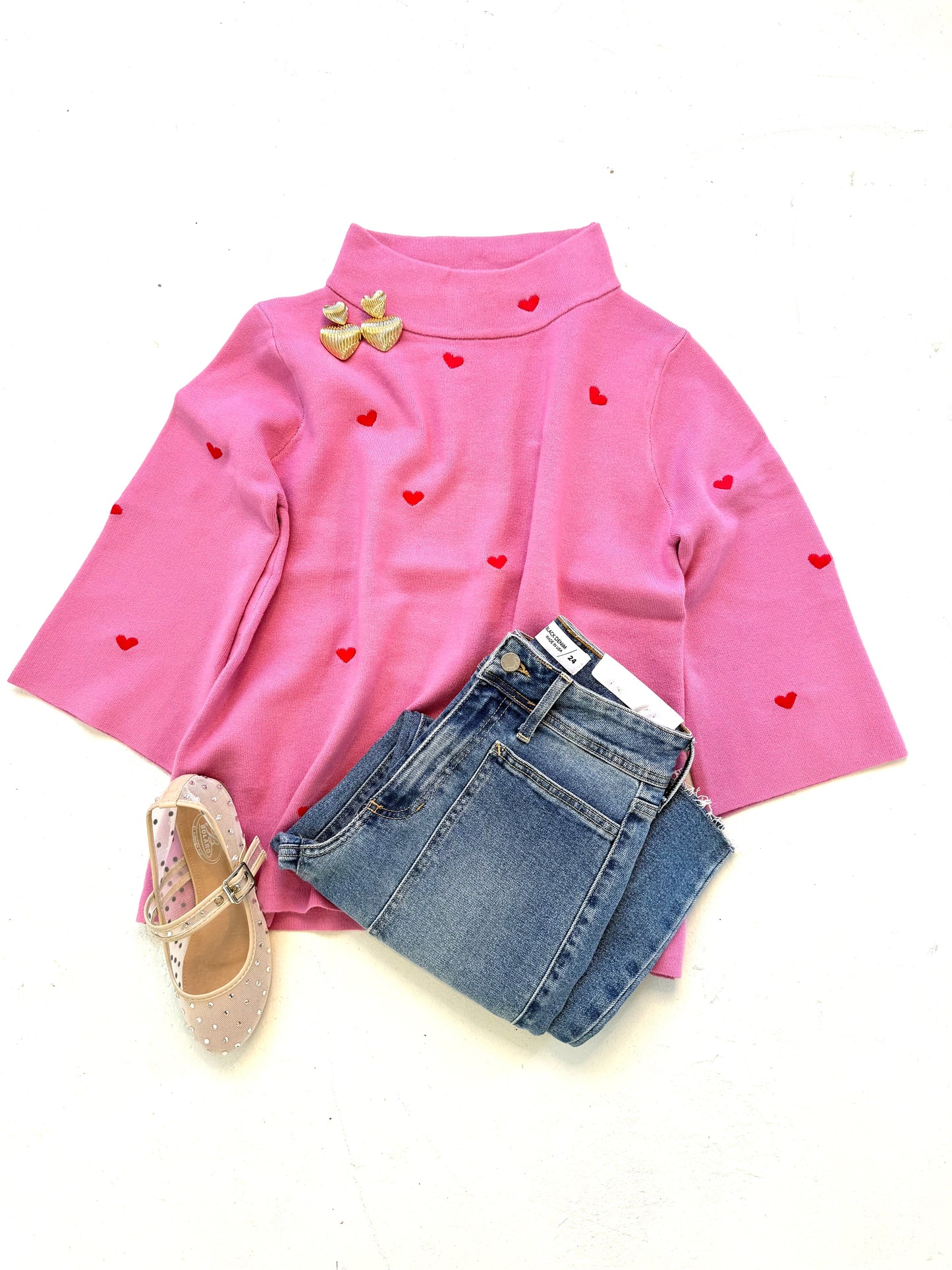 Bella Bell Sleeve Sweater in Embroidered Hearts