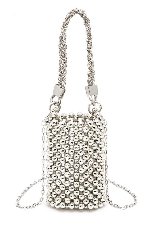 Silver Bead Tote with Crystal Handle