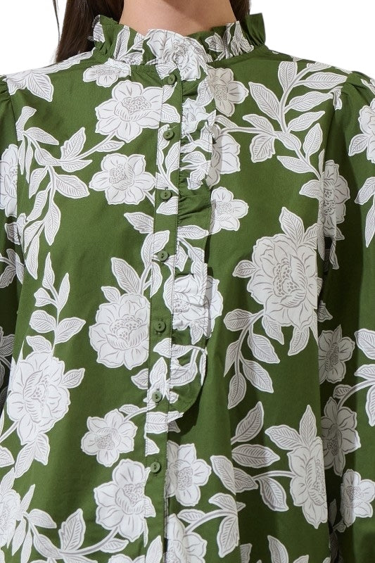 Olive Bloom Poplin Blouse