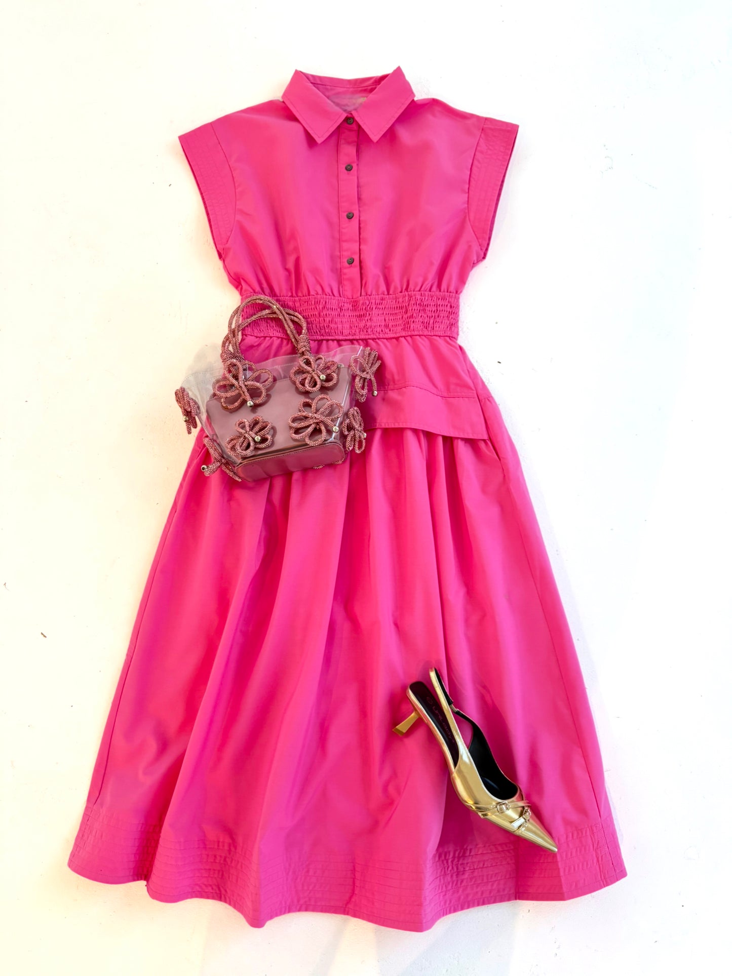 Stitched Cap Sleeve Midi in Pink