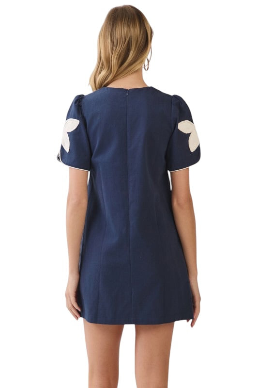 Floral Appliqué Shift in Navy