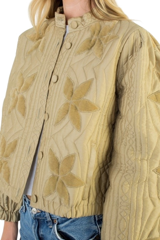 Velvet Pinwheel Quilted Jacket in Olive