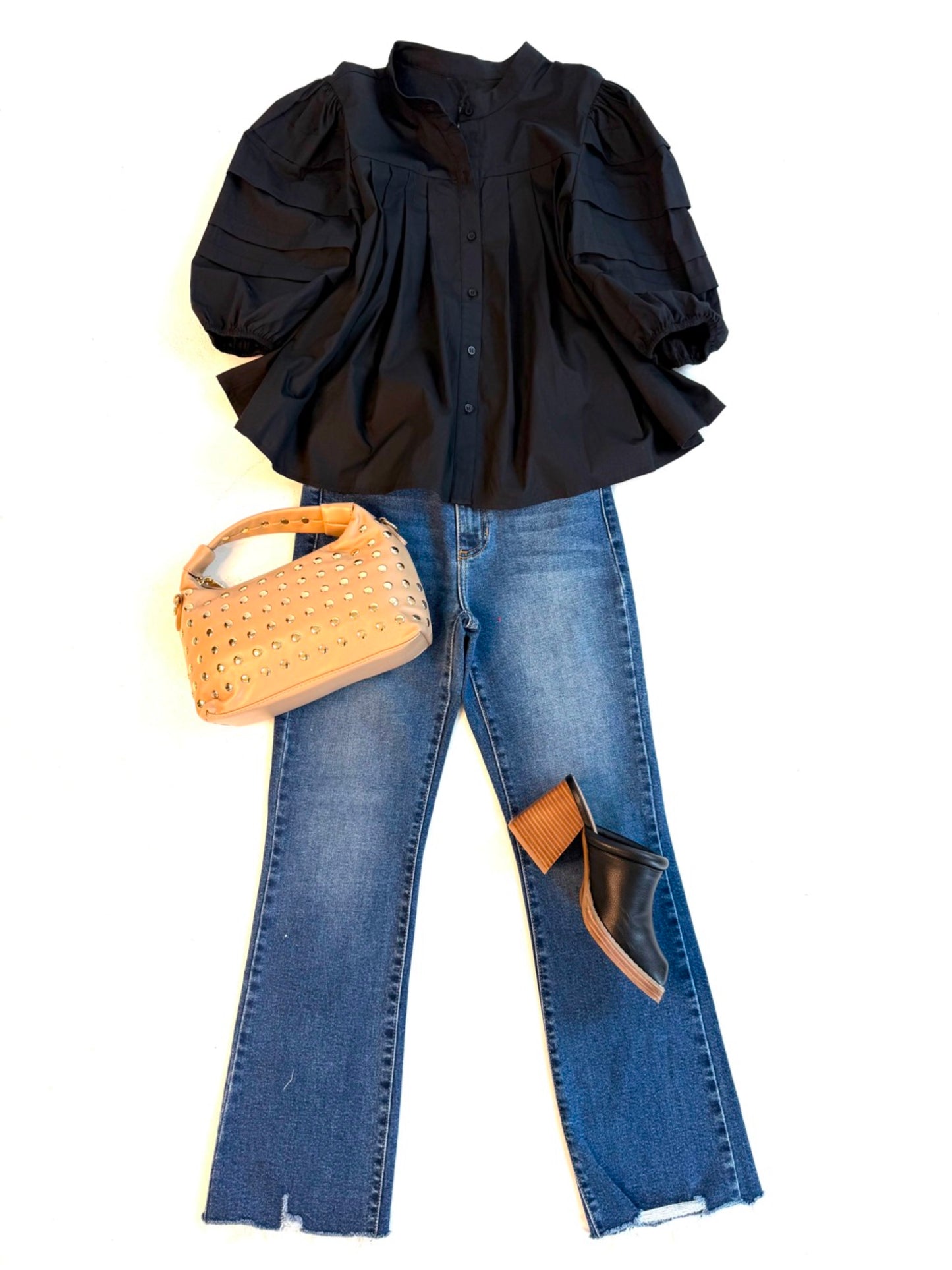 Pintuck Poplin Top in Black